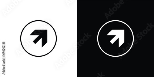 Arrow Inside Circle Icon. Minimalist Design. Arrow Pointing Up Right. Bold Symbol