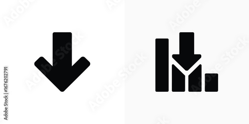 Black Falling Arrow and Graph Decline Icon Isolated on White Background