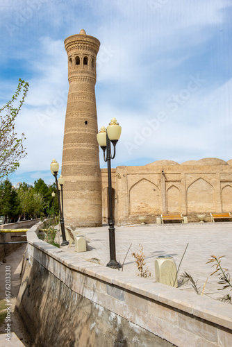 Beautiful minaret in Melres in Uzbekistan
