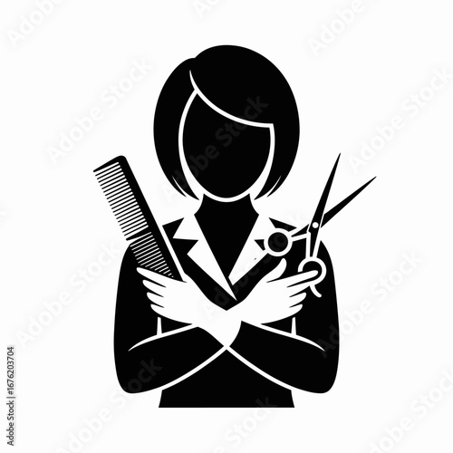 Stylist with scissors and comb silhouette icon