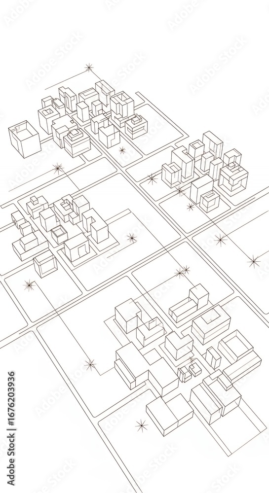 Fototapeta premium Urban Development Plan Isometric Illustration Modern City Blocks Residential Area Architectural Design