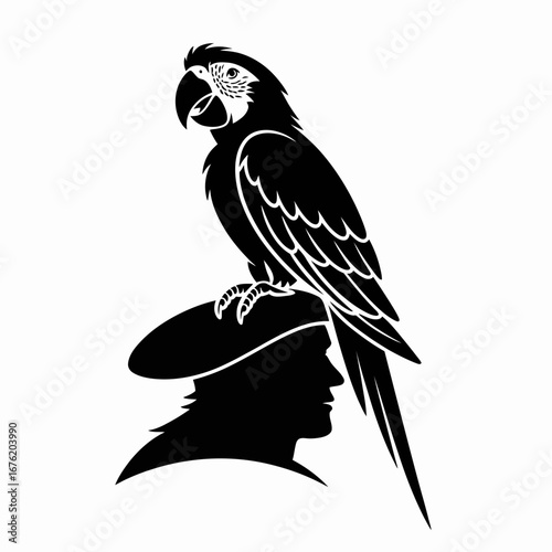 Silhouette of a pirate with a parrot perched on his hat