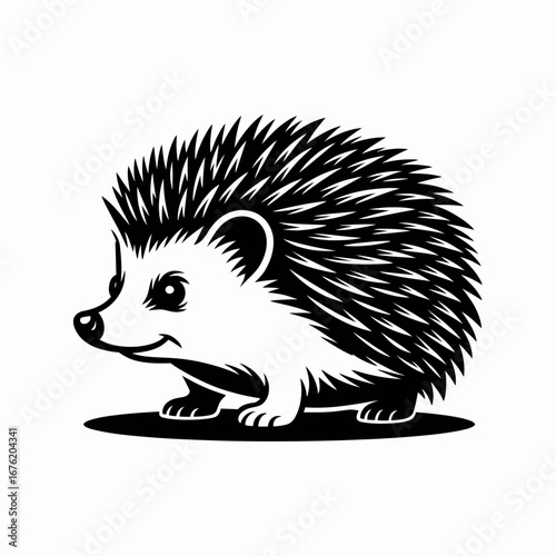 Cute cartoon hedgehog illustration in black and white