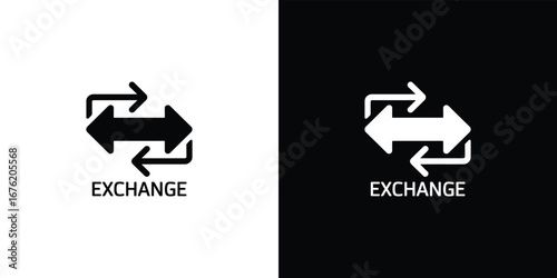 Inverted Colors Arrows Cycle Icon Symbol With The Word Exchange In Black and White