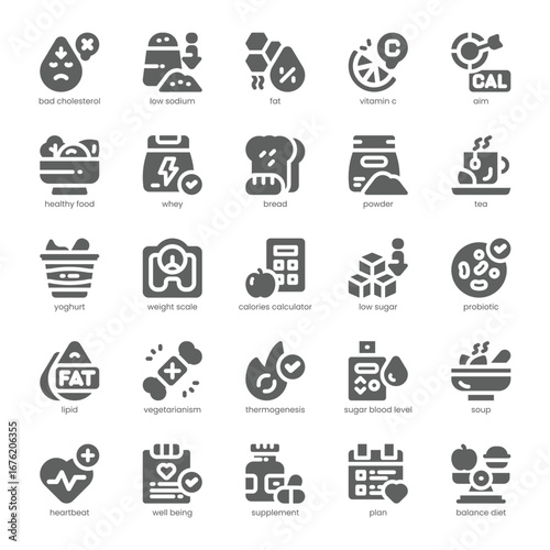 Diet Plan Icon pack for your website, mobile, presentation, and logo design. Diet Plan Icon solid design. Vector graphics illustration and editable stroke.