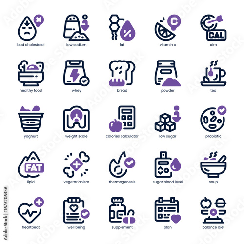 Diet Plan Icon pack for your website, mobile, presentation, and logo design. Diet Plan Icon dual tone design. Vector graphics illustration and editable stroke.