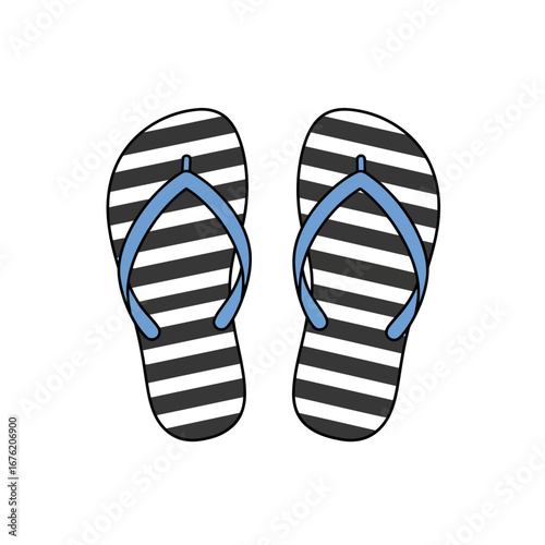 Vector illustration of stylish striped beach sandals with blue thongs on a white background
