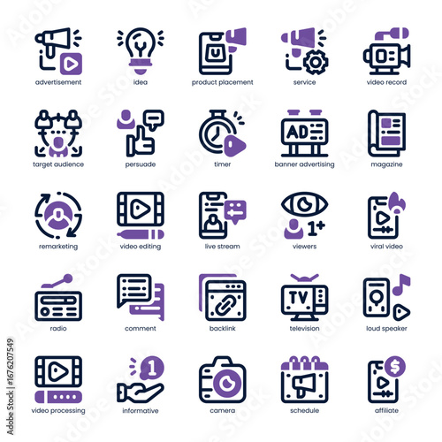 Advertisement Icon pack for your website, mobile, presentation, and logo design. Advertisement Icon dual tone design. Vector graphics illustration and editable stroke.