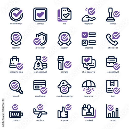 Approval Icon pack for your website, mobile, presentation, and logo design. Approval Icon dual tone design. Vector graphics illustration and editable stroke.