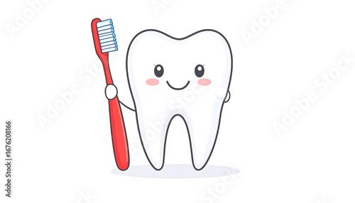 Cute cartoon tooth holding a toothbrush
