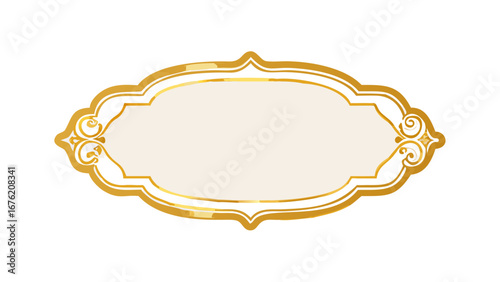 Elegant golden frame with ornate details and a cream colored center for custom text or image design use