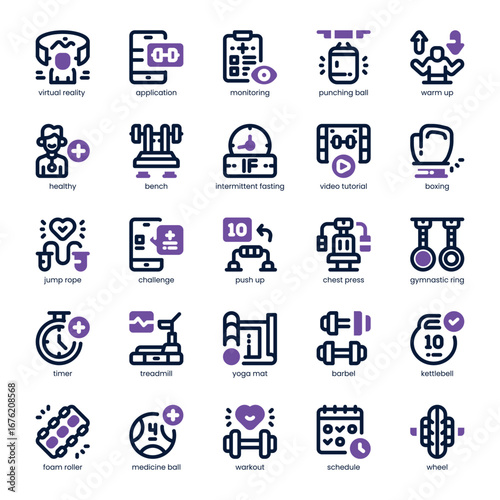 Home Workout Icon pack for your website, mobile, presentation, and logo design. Home Workout Icon dual tone design. Vector graphics illustration and editable stroke.