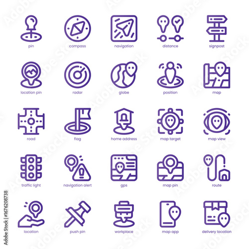 Map and Location Icon pack for your website, mobile, presentation, and logo design. Map and Location Icon line basic color design. Vector graphics illustration and editable stroke.