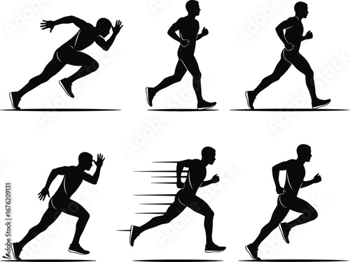 Silhouettes of Runners in Motion – Vector Set of Sprinting, Jogging, and Running Poses for Sports and Fitness Design