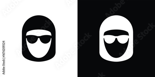 Symmetrical Binary Design Hooded Figure Wearing Sunglasses in Black and White