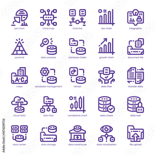 Data Visualization Icon pack for your website, mobile, presentation, and logo design. Data Visualization Icon line basic color design. Vector graphics illustration and editable stroke.