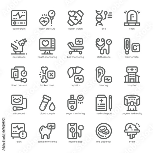 Health Monitoring Icon pack for your website, mobile, presentation, and logo design. Health Monitoring Icon outline design. Vector graphics illustration and editable stroke.