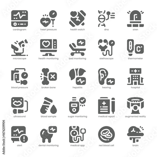 Health Monitoring Icon pack for your website, mobile, presentation, and logo design. Health Monitoring Icon solid design. Vector graphics illustration and editable stroke.