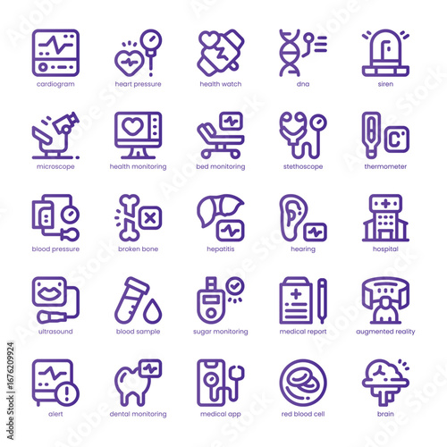 Health Monitoring Icon pack for your website, mobile, presentation, and logo design. Health Monitoring Icon line basic color design. Vector graphics illustration and editable stroke.