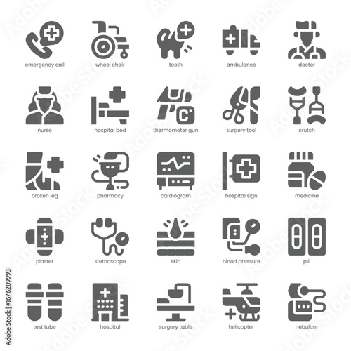 Hospital Care Icon pack for your website, mobile, presentation, and logo design. Hospital Care Icon solid design. Vector graphics illustration and editable stroke.