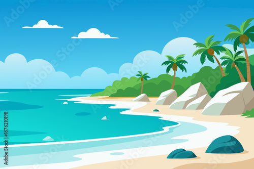 Tropical island paradise with turquoise water and palm trees