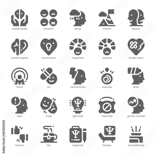 Mental Health Support Icon pack for your website, mobile, presentation, and logo design. Mental Health Support Icon solid design. Vector graphics illustration and editable stroke.