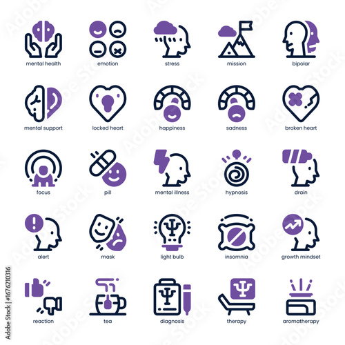 Mental Health Support Icon pack for your website, mobile, presentation, and logo design. Mental Health Support Icon dual tone design. Vector graphics illustration and editable stroke.