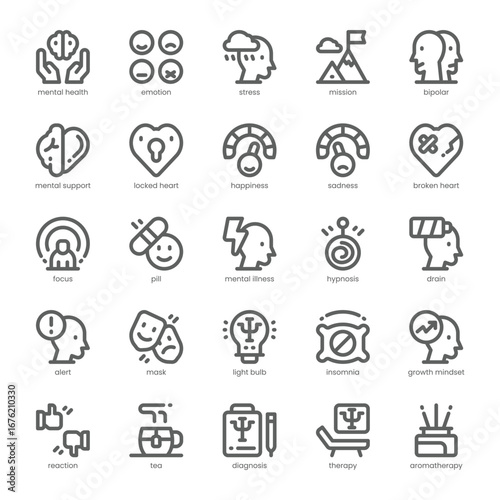 Mental Health Support Icon pack for your website, mobile, presentation, and logo design. Mental Health Support Icon outline design. Vector graphics illustration and editable stroke.