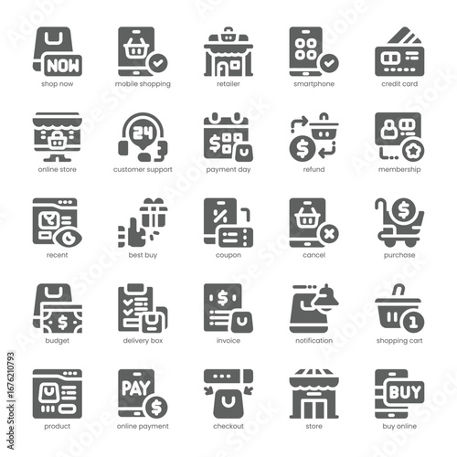 Shop Subscription Icon pack for your website, mobile, presentation, and logo design. Shop Subscription Icon solid design. Vector graphics illustration and editable stroke.