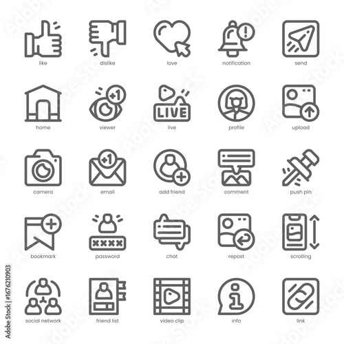 Social Media Icon pack for your website, mobile, presentation, and logo design. Social Media Icon outline design. Vector graphics illustration and editable stroke.