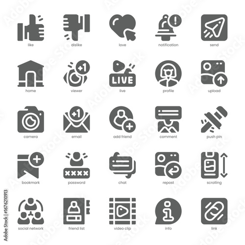 Social Media Icon pack for your website, mobile, presentation, and logo design. Social Media Icon solid design. Vector graphics illustration and editable stroke.