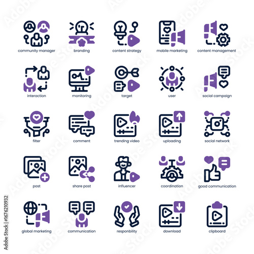 Social Media Manager Icon pack for your website, mobile, presentation, and logo design. Social Media Manager Icon dual tone design. Vector graphics illustration and editable stroke.