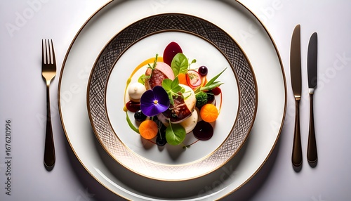 Gourmet plated meal, elegant presentation