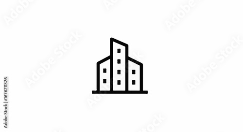 Modern minimalist building icon symbolizing urban development and architectural design for real estate and city planning projects, originally a scalable vector graphic