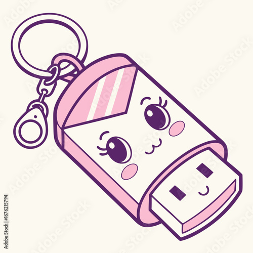 ector USB flash drive keychain with kawaii face