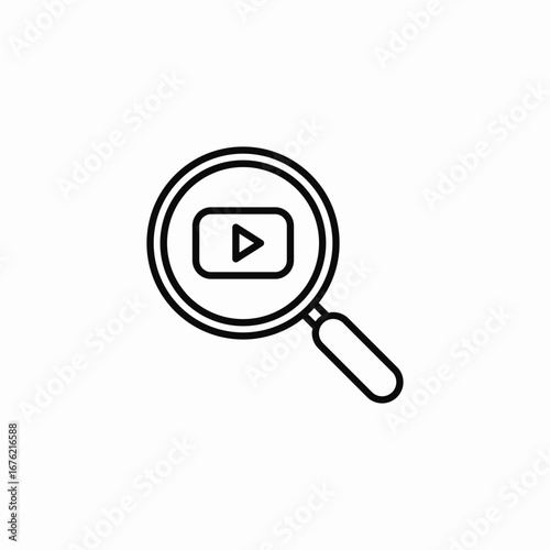 magnifying glass with play button icon sign vector