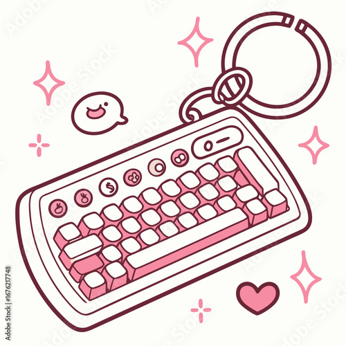 Vector Keyboard Keychain shaped like a kawaii keyboard