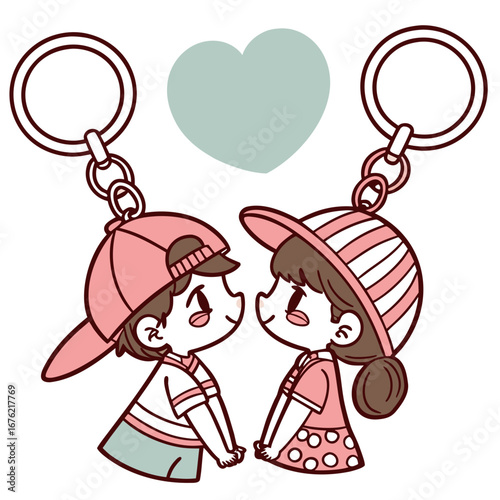Couple Keychains Vector couple keychains in kawaii