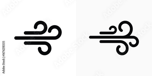 Two Black Wind Silhouette Flowing With Air on a White Background in Minimalist Style