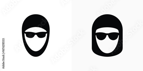 Two Face Outline Icons Wearing Sunglasses on White Background