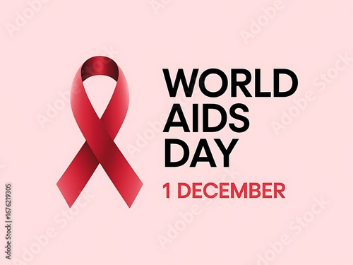 Red ribbon awareness design for world aids day 1 december symbolizing hiv prevention, healthcare support, charity campaign advocacy, solidarity for global health, education, medical awareness and icon