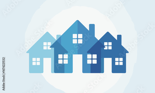 Discover your dream neighborhood with these charming, modern blue houses symbolizing community and homeownership, perfect for real estate marketing.