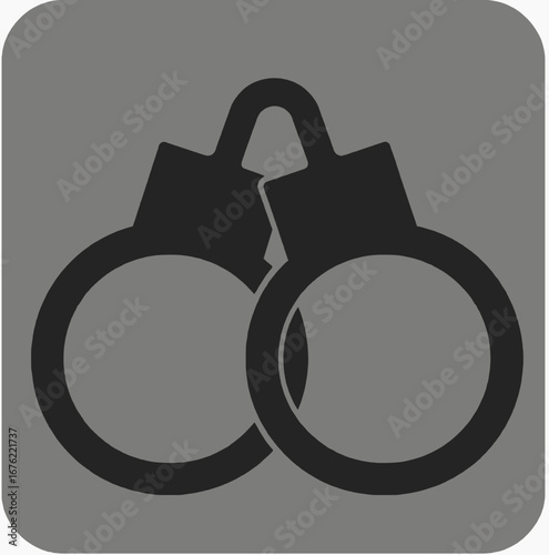 Black silhouette of handcuffs on grey background, minimalist design for law enforcement theme