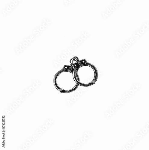 Illustration of handcuffs in black and white, simple design for law enforcement and arrest theme