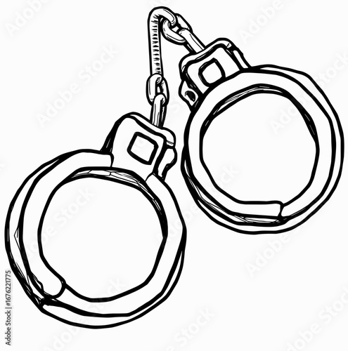 Sketch of handcuffs in black outline, artistic representation for law enforcement and arrest theme
