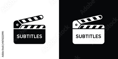 Subtitles Text on Clapperboard Icon, Movie, Symbol, Isolated On a Transparent Background
