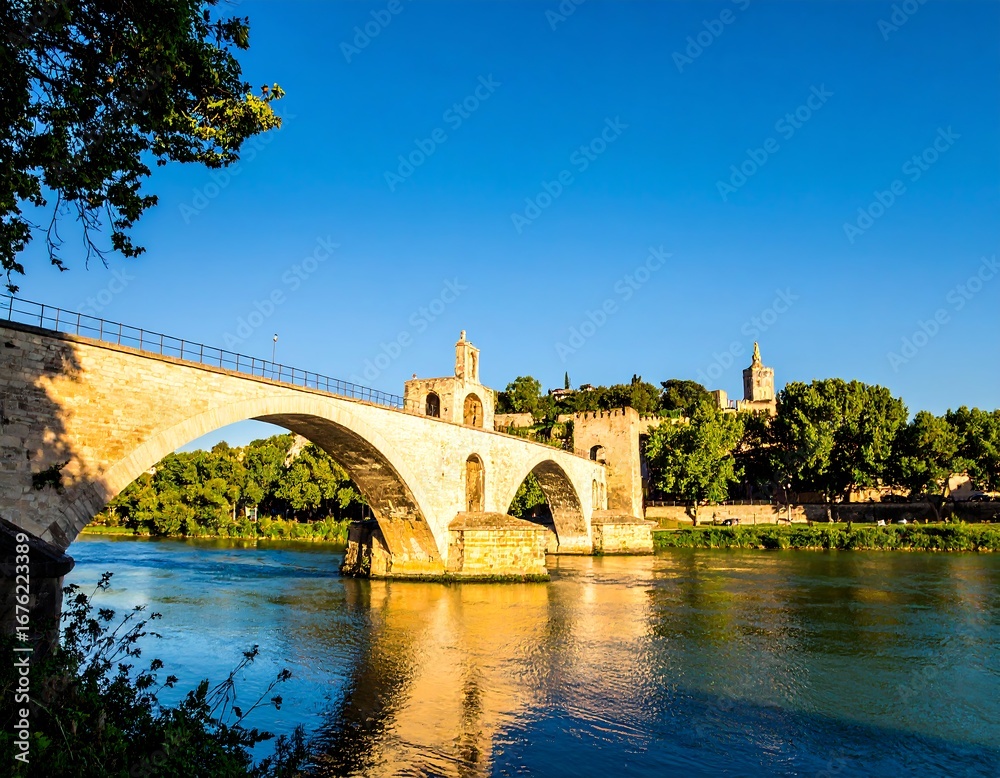 Fototapeta premium Stone bridge over calm river