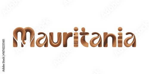 Mauritania Typography with Desert Sand Art Style – Modern Vector Brown Lettering on Transparent Background for Travel and Design Projects