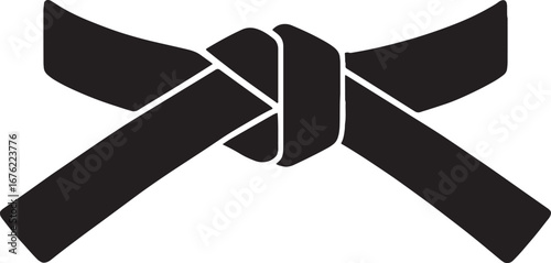 Black martial arts belt tied in a knot with ends extending outwards karate judo