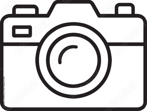 Black outline of a modern digital camera on a white background photography photo